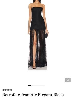 Retrofete Black Strapless Lace Maxi Skirt with High Slit